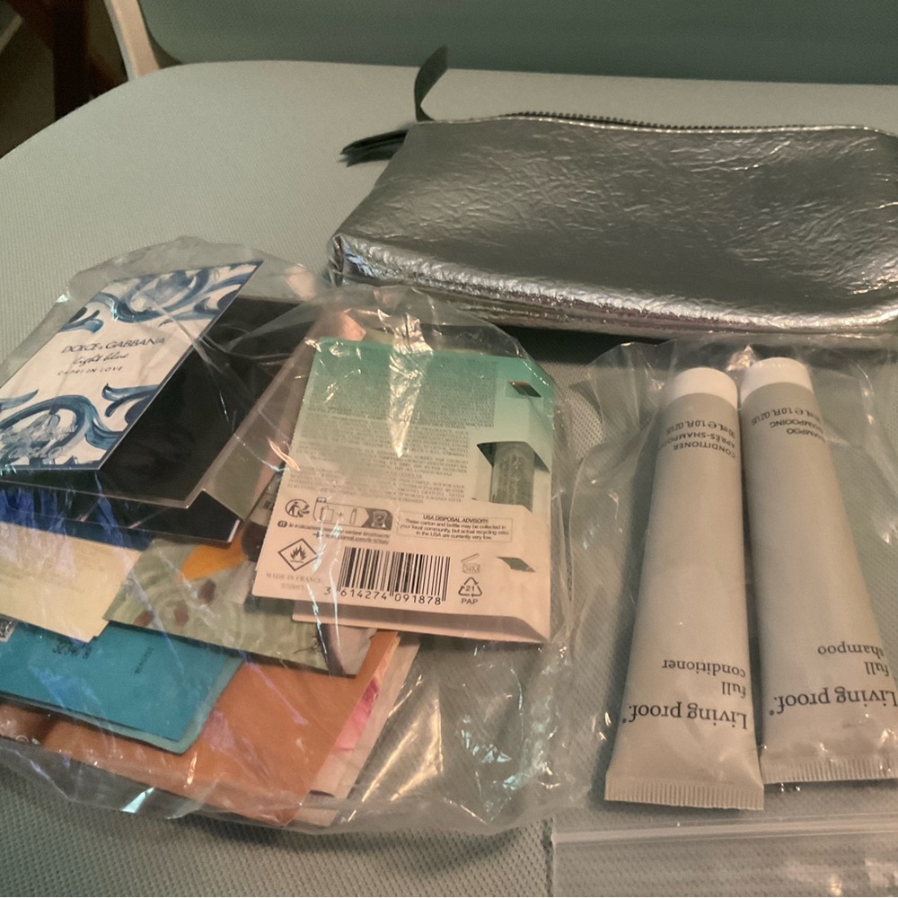 Ulta bag mixed brand name samples Cosmetic bag Living Proof Travel shampoo